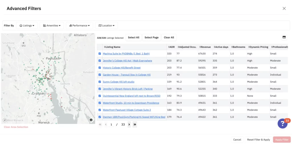 Advanced Filters Revenue Estimator Pro for Airbnb host calculator